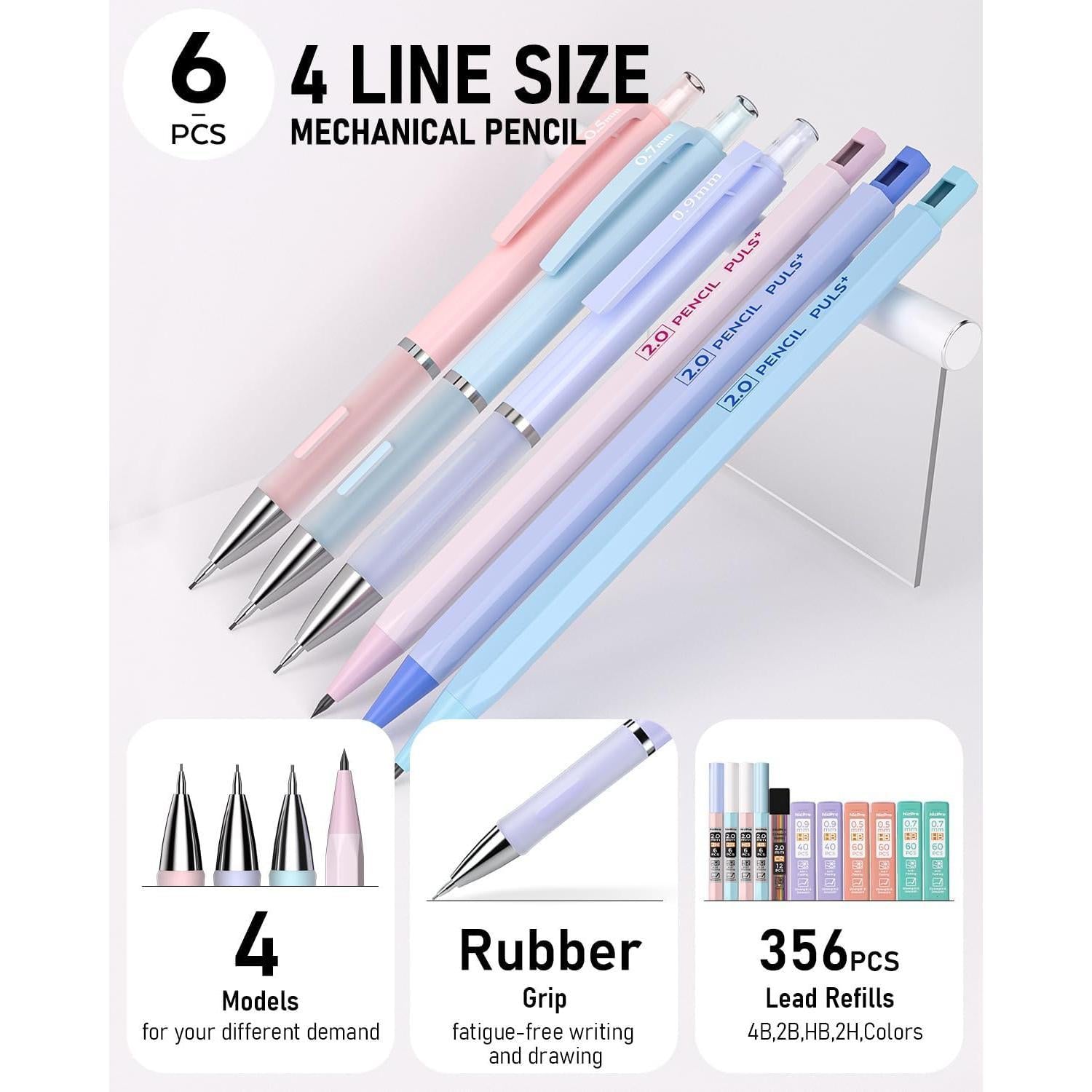 Nicpro_22PCS_Pastel_Mechanical_Pencils_Set_in_Case,_Art_Cute_Drafting_Pencil_0.5,_0.7,_0.9_mm,_2mm_Lead_Pencil_Holders_for_Sketching_Drawing_With_11_Tube_(4B_2B_HB_2H_Colors)_Lead_Refills,_3_Erasers