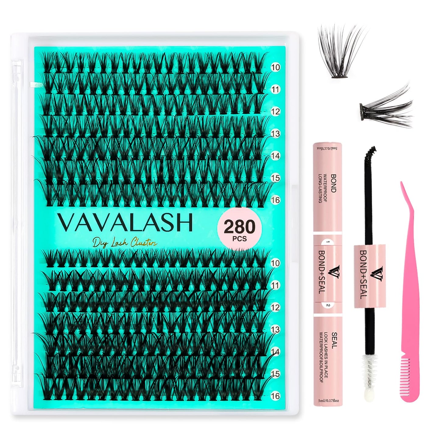 VAVALASH_DIY_Lash_Extension_Kit_with_280_Clusters_of_Individual_Lashes_-_30D_and_40D,_0.07D_-_10-16mm_Mixture_-_Lash_Clusters,_Lash_Bond,_Seal_and_Lash_Tweezer_for_Eyelash_Extensions_at_Home_-_Makeup