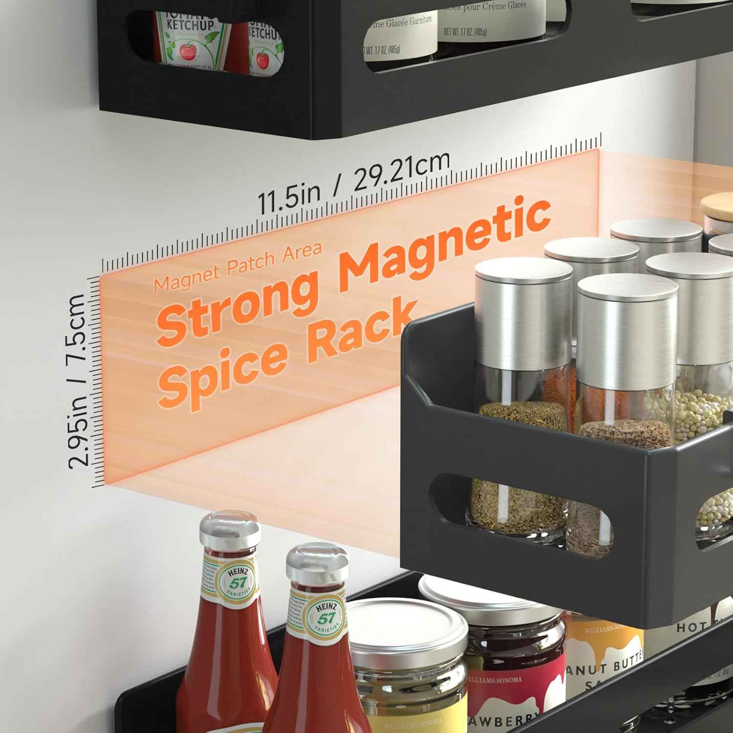 4 Pack Magnetic Spice Rack for Refrigerator – At-a-Glance Spice Storage for Faster Home Cooking, Fridge Door Organizer