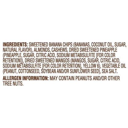Snack_Tropical_Trail_Mix,_3.5_Ounces,_Banana/Chocolate_Chips,_Almonds,_Cashews,_Dried_Sweetened_Pineapple_and_Mango