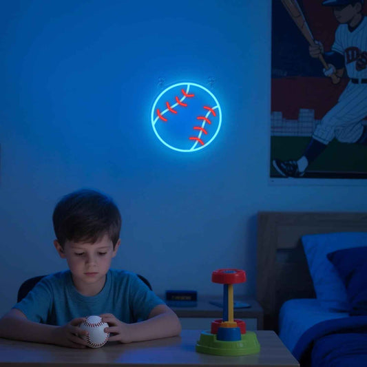 Baseball Neon Sign - Unique Housewarming & Holiday Gift for Baseball Fans, Dimmable LED Wall Sign for Man Cave Dorm Room, USB Powered Sport Decor