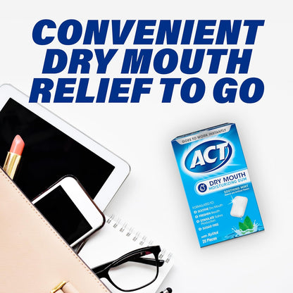 ACT Dry Mouth Gum – Travel Bag Companion for Flight and Road Trip Hydration, Soothing Mint