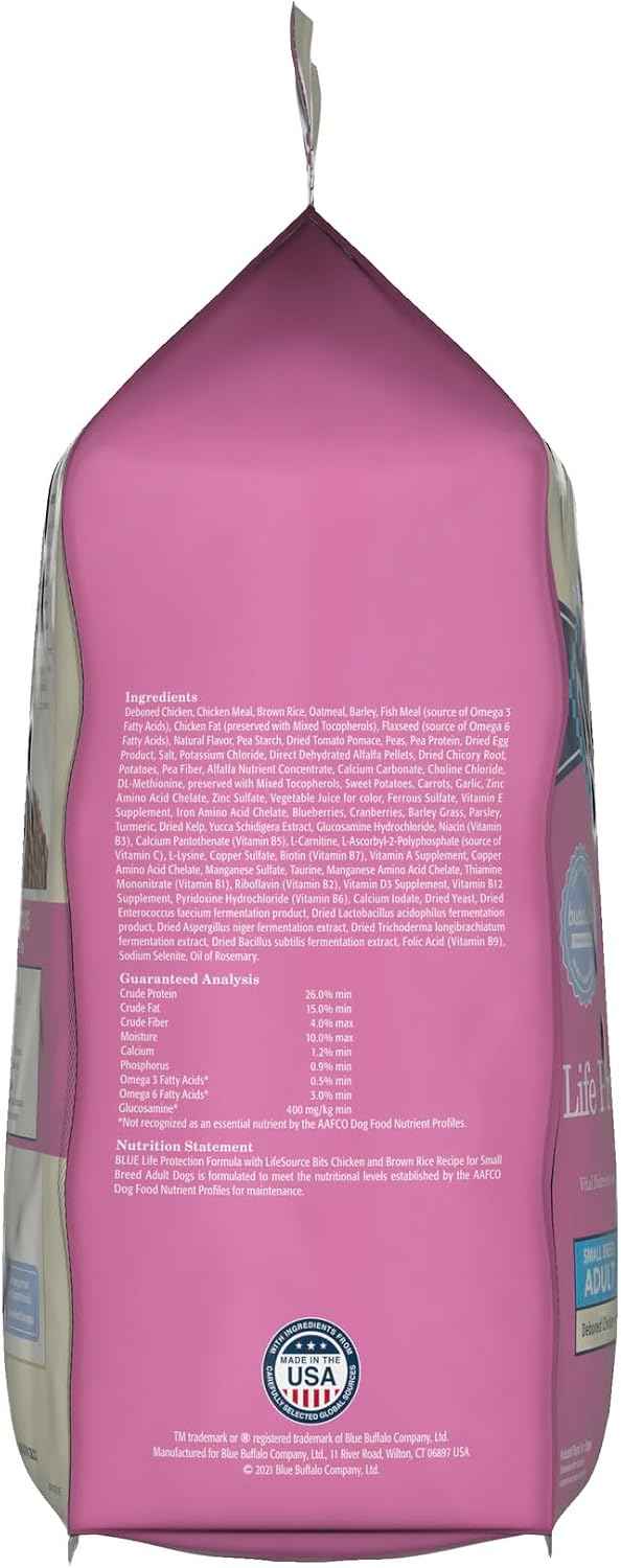 Blue Buffalo Life Protection Small Breed Adult – High-End Chicken & Brown Rice Recipe Featuring Cold-Formed LifeSource Bits