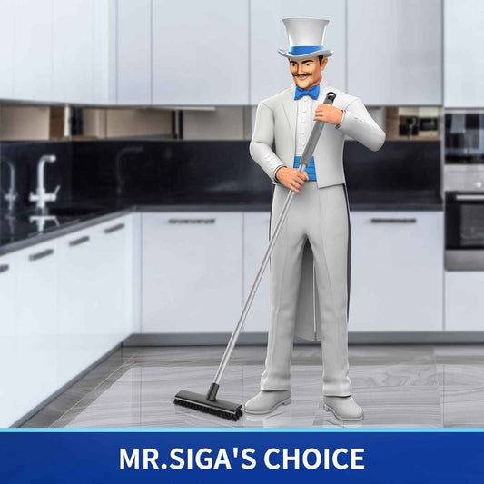 MR.SIGA 2-in-1 Scrub and Squeegee Brush with Long Handle for Back-Saving Bathroom Floor Care