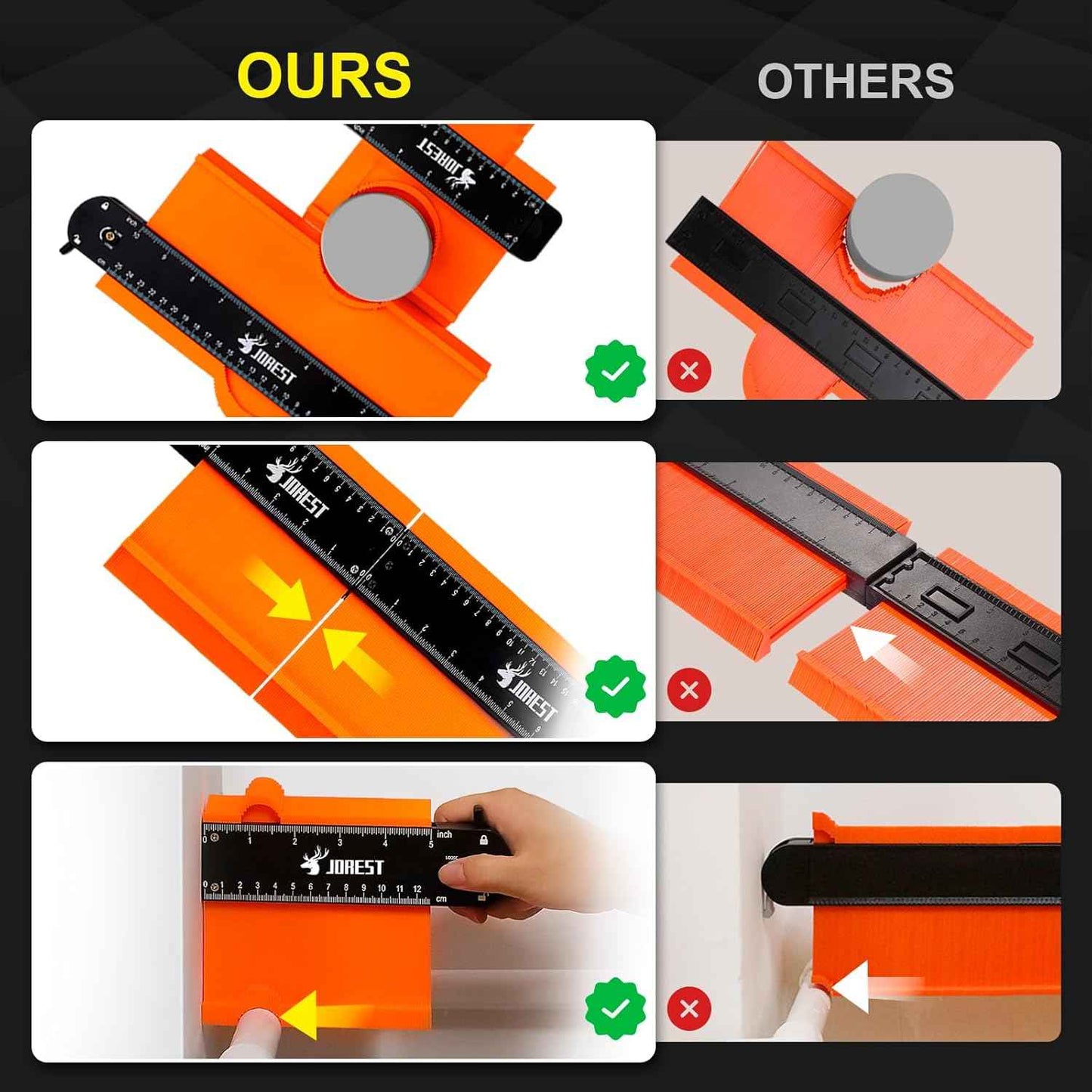 JOREST Connectable Contour Gauge (10+5 Inch) – Sleek Profile Tool for Installing Baseboards, Crown Molding, and Decorative Trim