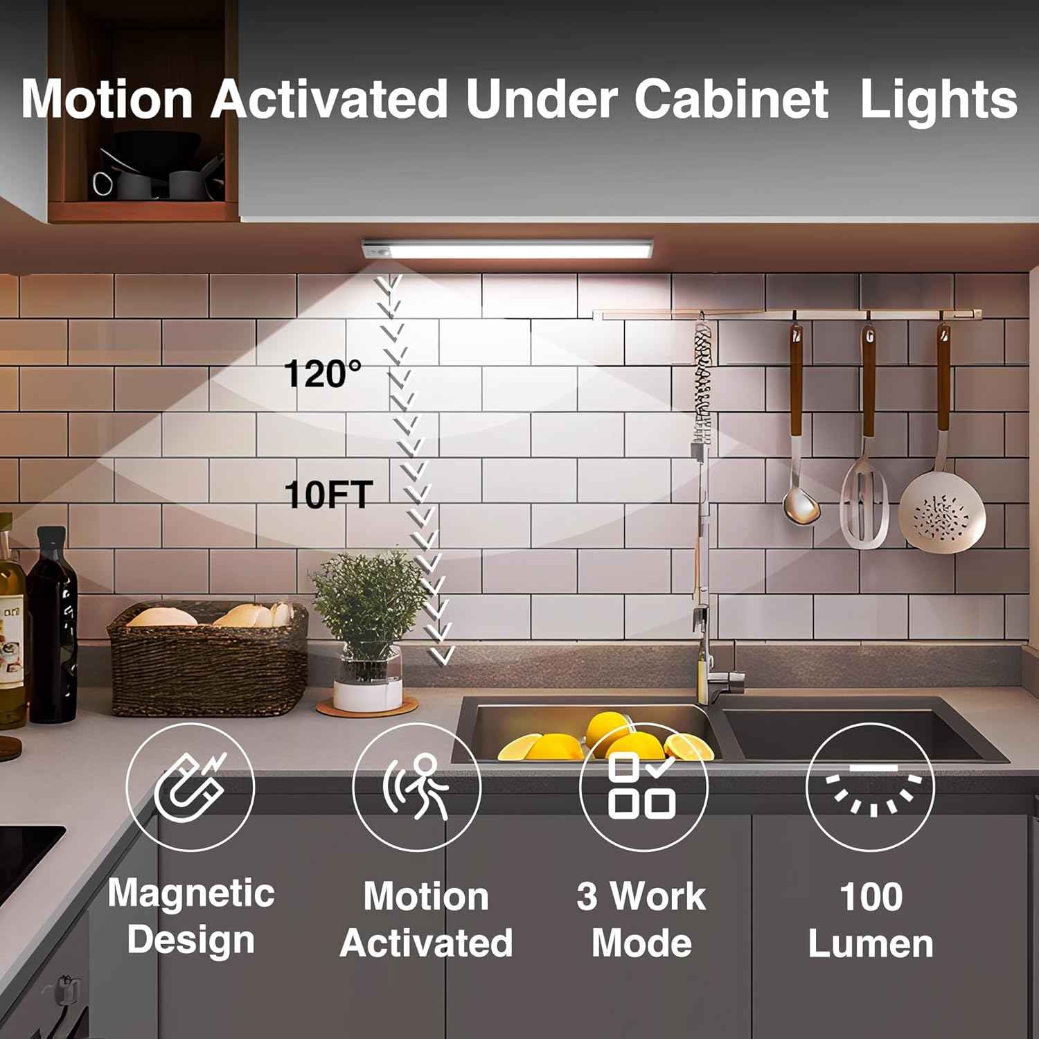 DAYBETTER Motion Sensor Cabinet Lighting – Stylish Task Glow for Pantries and Dressing Rooms, 4-Pack