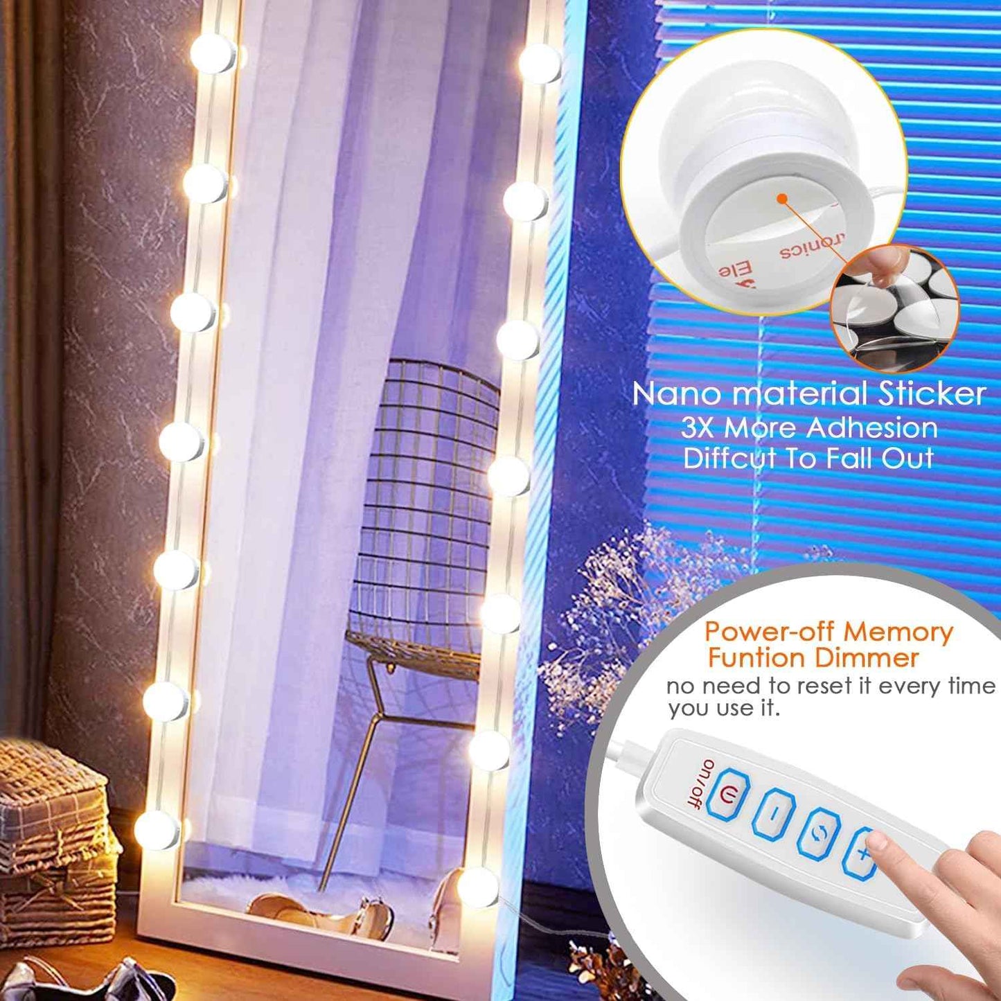 LuminGlow Premium Vanity Light Set – High End Hollywood Style Makeup Lighting, 14 LED Bulbs with PC Lampshade Finish
