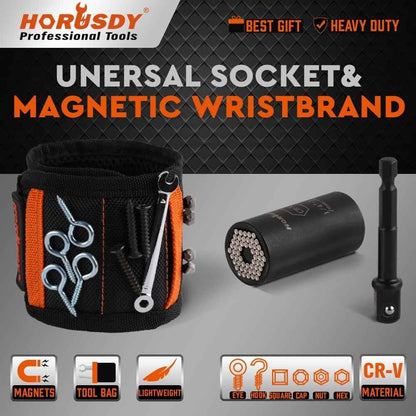 HORUSDY Magnetic Wristband with Universal Socket Grip – Workbench Essential for Faster Screw, Nail, and Bit Handling in Home Workshops