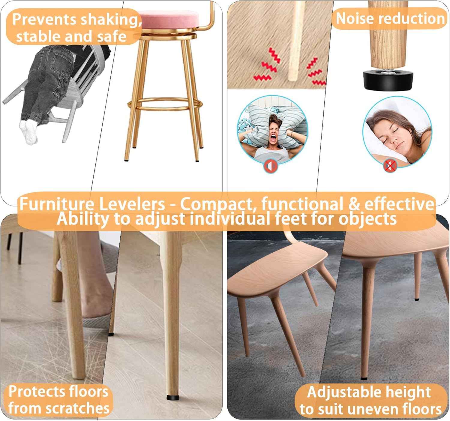 Skywin Adjustable Furniture Levelers – Clean-Line Furniture Stabilizer for Uncluttered Homes, T-Nut 12-Pack