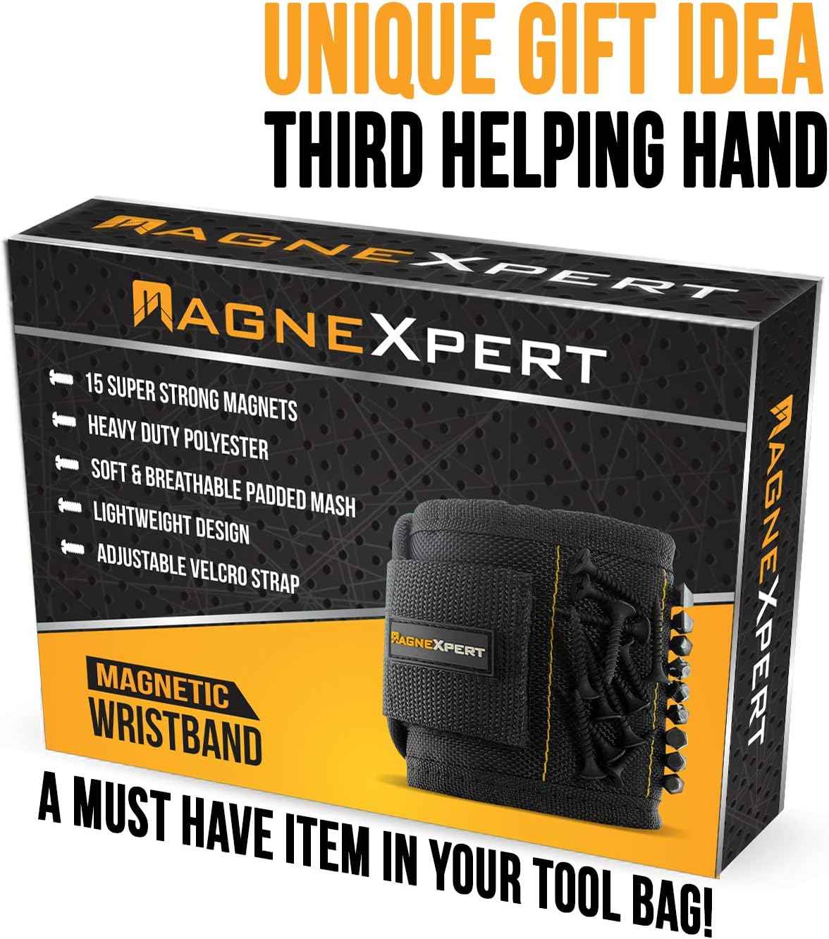 Magnelex Magnetic Wristband – Practical Birthday Gift for Dad, Handyman Father and Boyfriend with 15 Strong Magnets