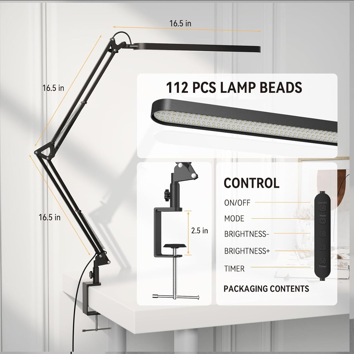 adjustable swing arm with rotatable lamp head for precise light direction