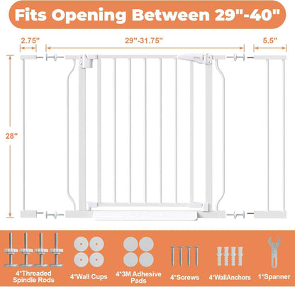 ParentGift No Drill Baby Gate 29-40 Inch Auto-Close, Practical Housewarming and Baby Shower Gift for New Parents, Pressure Mounted Pet Gate