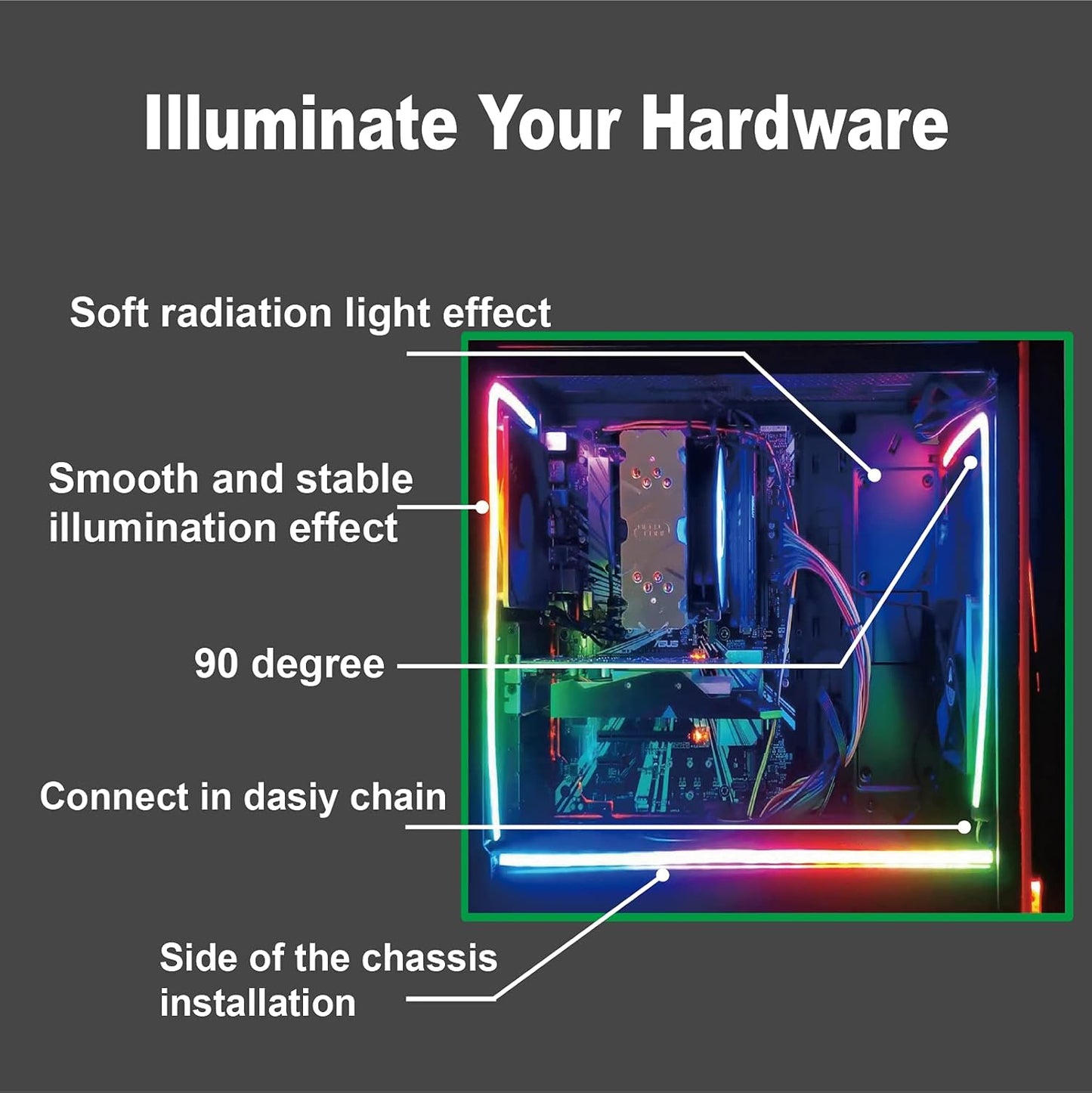 airgoo AG-NEON-LS1 ARGB Strip – Clean Minimalist PC Lighting, Tool-Free Magnetic Mounting for Clutter-Free Custom Builds