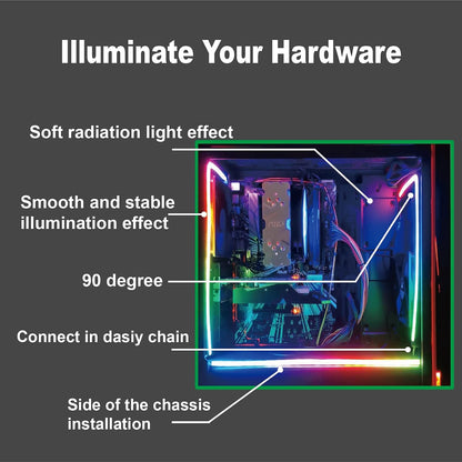 airgoo AG-NEON-LS1 ARGB Strip – Clean Minimalist PC Lighting, Tool-Free Magnetic Mounting for Clutter-Free Custom Builds