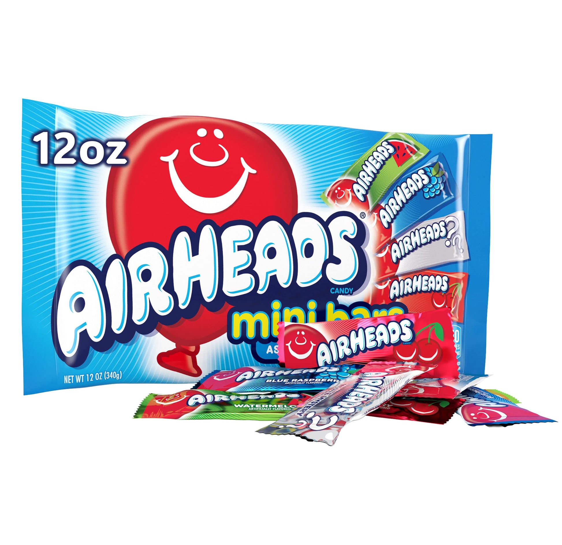 Airheads Candy Patriotic Red White and Blue Variety Bag, Heat-Resistant Individually Wrapped Mini Bars for Parade Routes, 12oz
