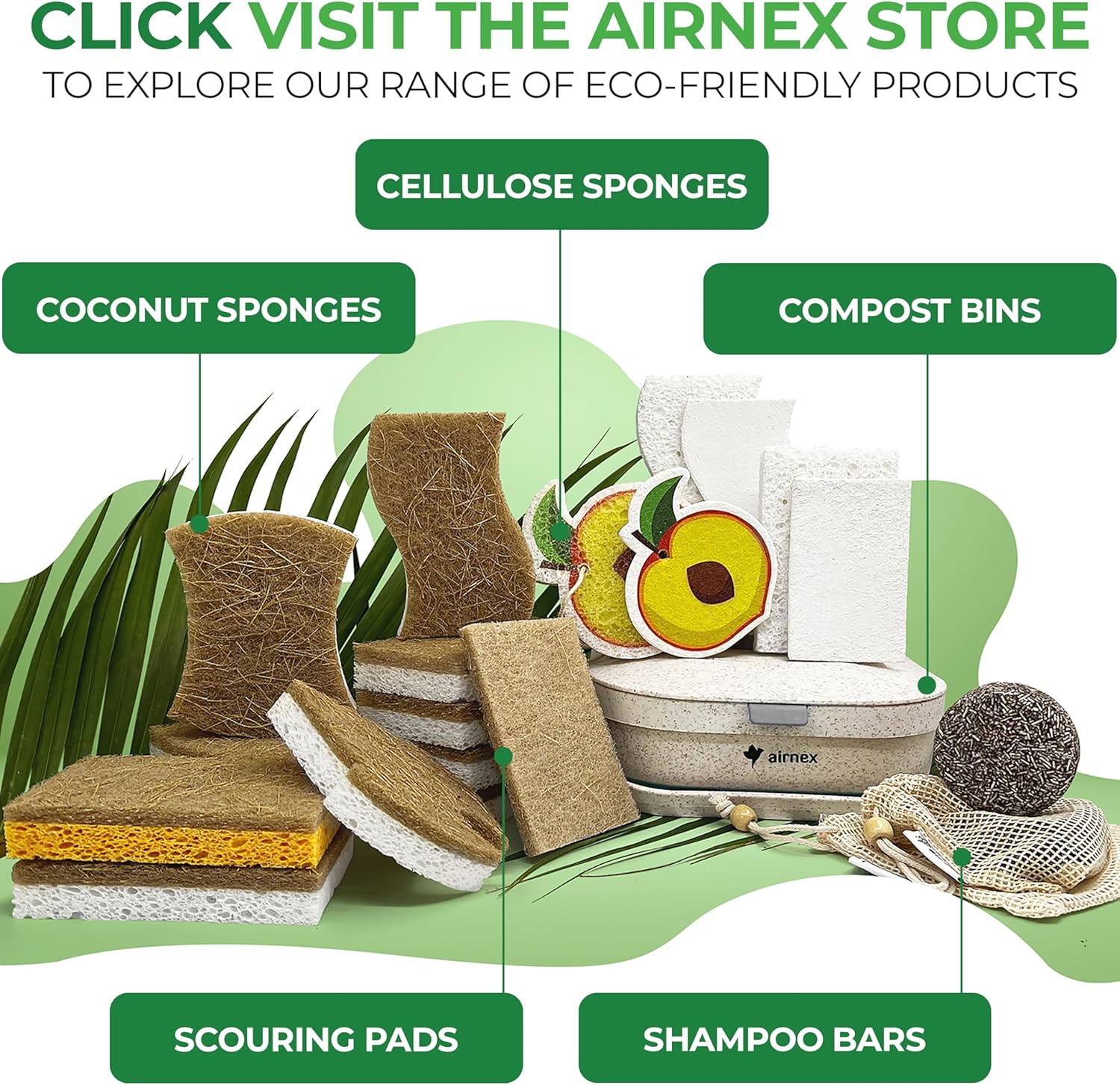AIRNEX Travel Dish Sponge for Outdoor Dining, Biodegradable Cellulose Scrubber