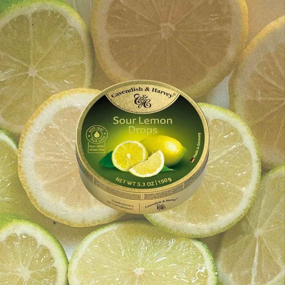 Cavendish & Harvey Sour Lemon Hard Candy Drops – Housewarming Gift for New Neighbors, Premium 5.3 oz Tin