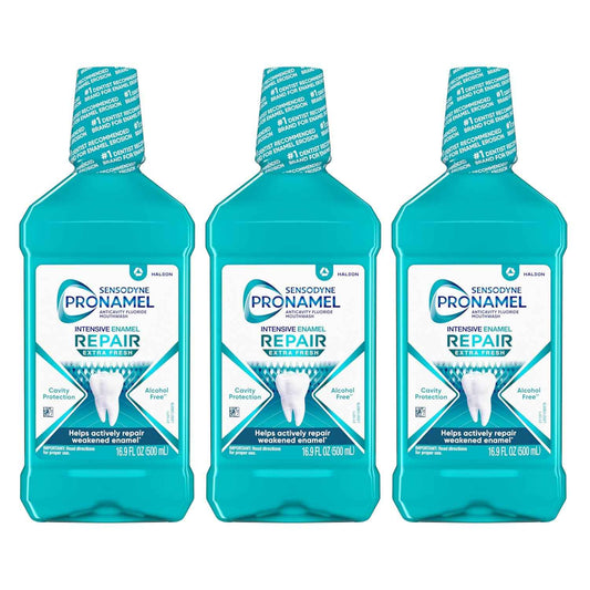 Sensodyne Pronamel Alcohol-Free Mouthwash – Enamel Repair Rinse for Nightly Self-Care Ritual, Extra Fresh 16.9 fl oz (3 Pack)