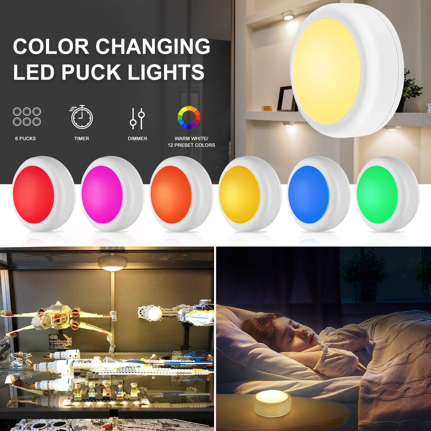 Alivation Wireless LED Puck Lights for Minimalist Home, No-Drill Clean-Look Battery Lighting for Uncluttered Spaces