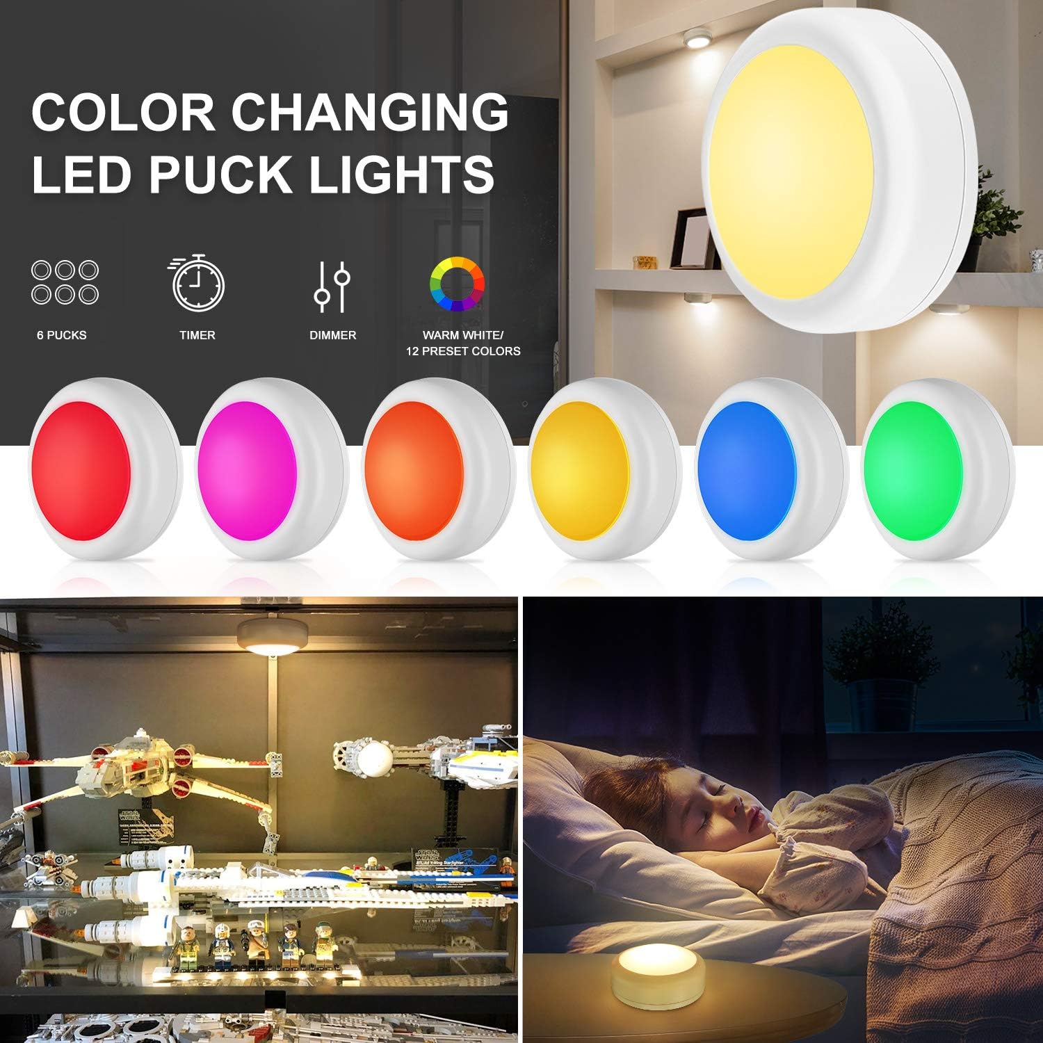 Alivation Wireless LED Puck Lights for Minimalist Home, No-Drill Clean-Look Battery Lighting for Uncluttered Spaces