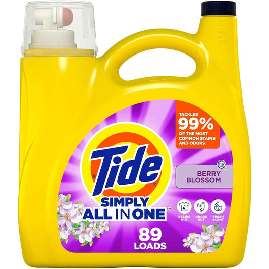 Tide Simply Laundry Detergent Safe for Nursery and Playroom Laundry, Berry Blossom Scent, 168 fl oz