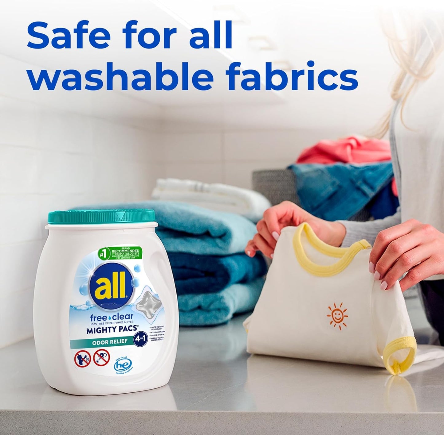 All Mighty Pacs Laundry Detergent – Dye-Free and Perfume-Free Formula for Allergy-Safe Family Laundry