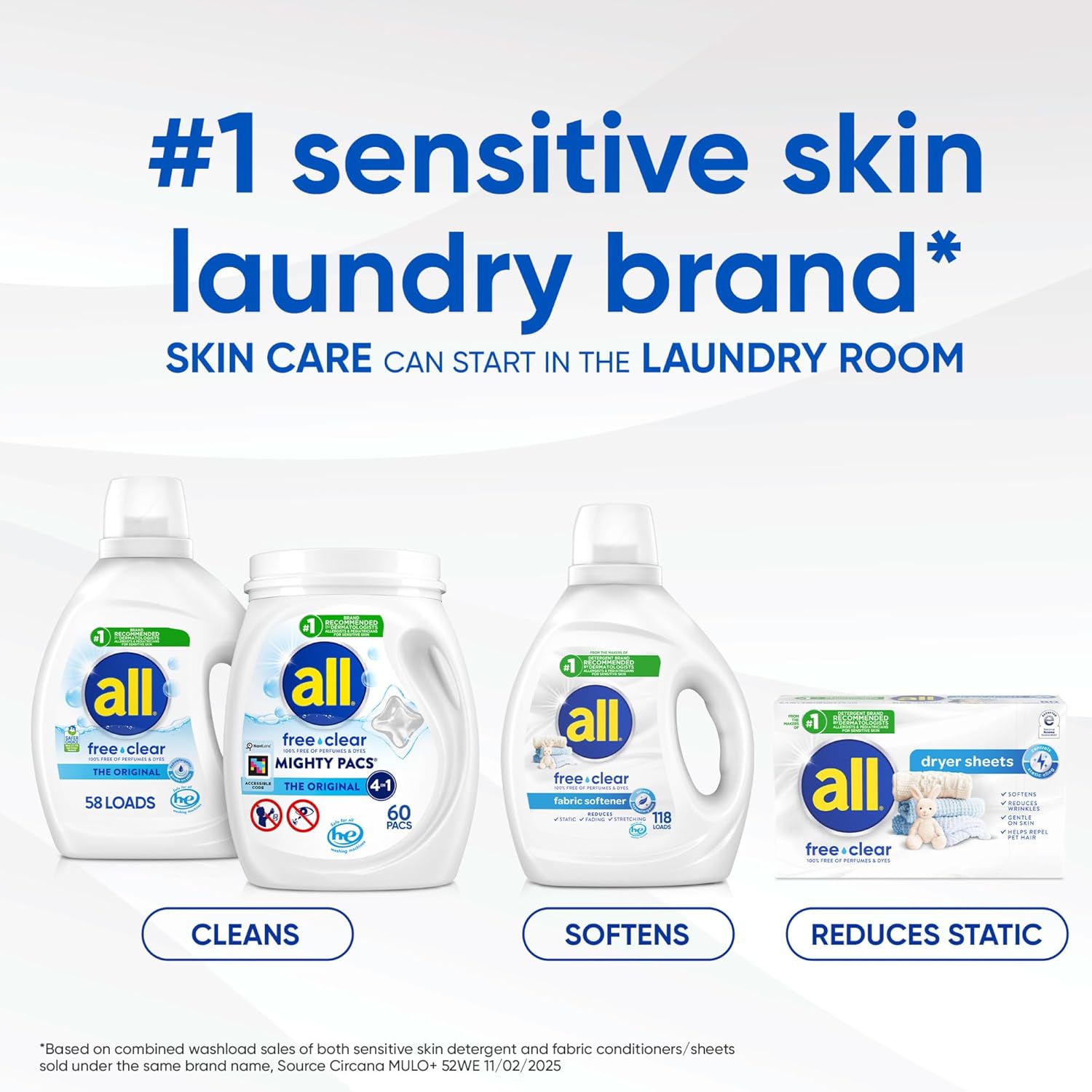 All Mighty Pacs Laundry Detergent – Dye-Free and Perfume-Free Formula for Allergy-Safe Family Laundry