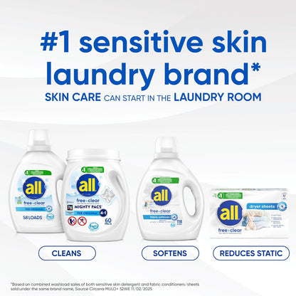 All Mighty Pacs Laundry Detergent – Dye-Free and Perfume-Free Formula for Allergy-Safe Family Laundry