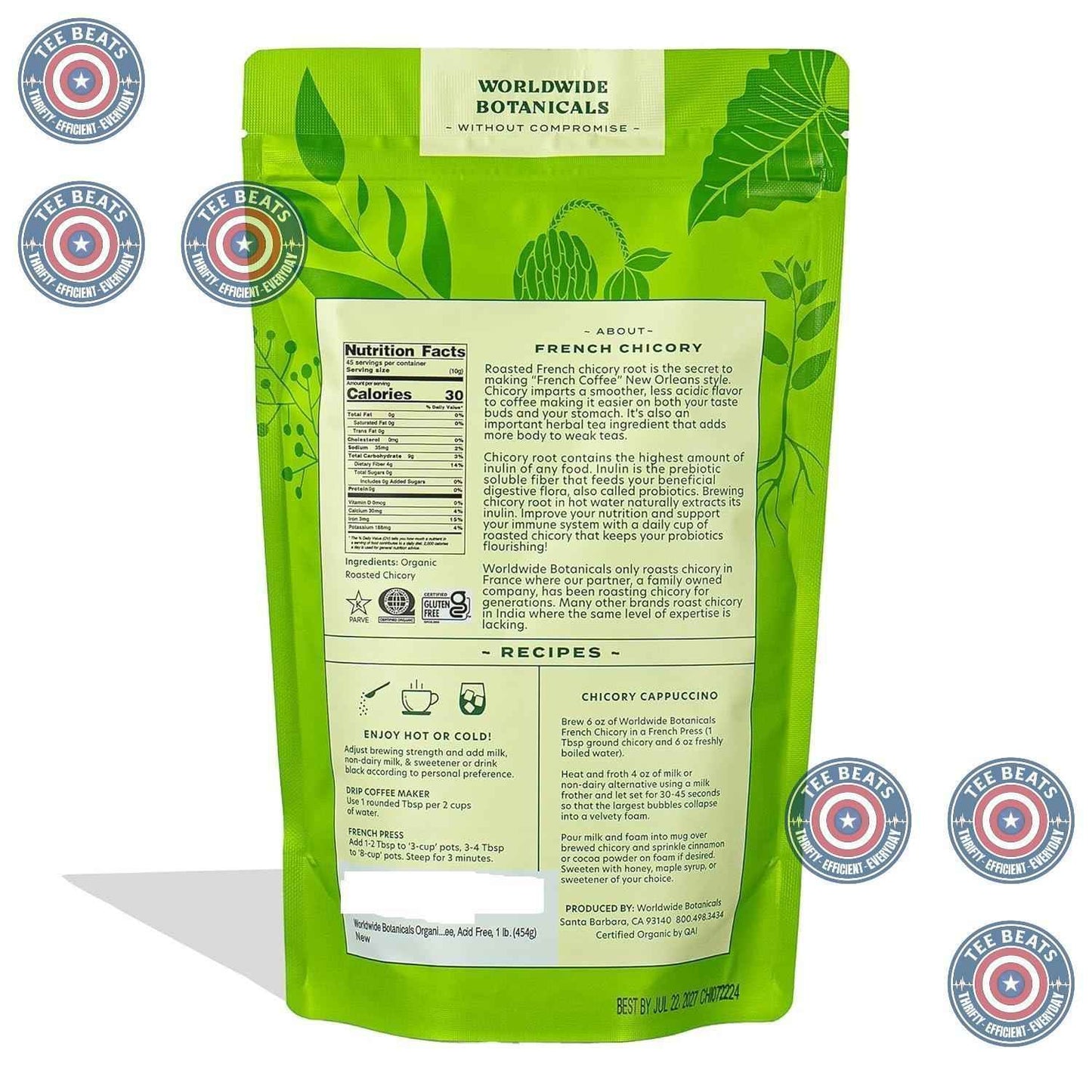Worldwide Botanicals Roasted Chicory – High-End Coffee Substitute for the Connoisseur's Breakfast Nook, Single-Origin Quality