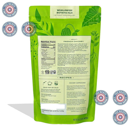 Worldwide Botanicals Roasted Chicory – High-End Coffee Substitute for the Connoisseur's Breakfast Nook, Single-Origin Quality