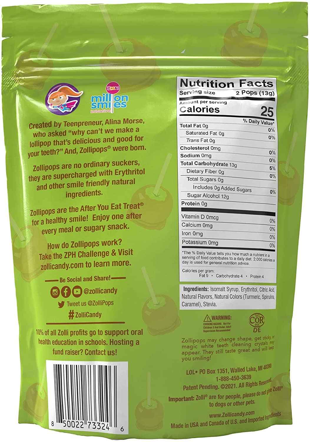 Zollipops Allergy-Free Candy for Children – Dye-Free, Peanut-Free Lollipops for Classroom Parties and Birthday Treat Bags