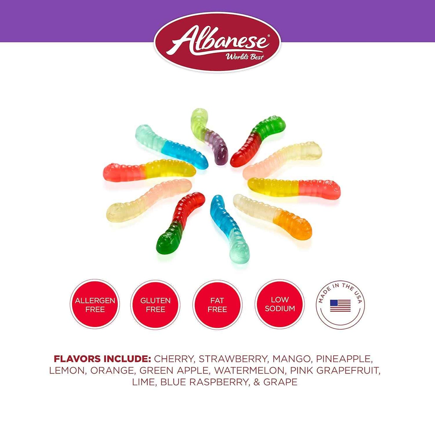 Albanese Mini Gummi Worms – Road Trip and Travel Snack for Families, 12 Flavor 36oz Resealable Bag