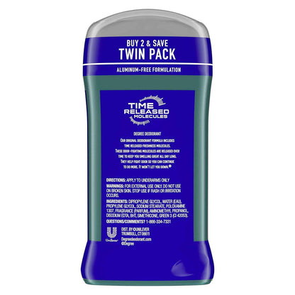 Degree Men Original Arctic Edge Deodorant 48-Hour Odor Protection Aluminum-Free Twin Pack for Sensitive Skin Daily Self-Care
