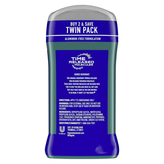 Degree Men Original Arctic Edge Deodorant 48-Hour Odor Protection Aluminum-Free Twin Pack for Sensitive Skin Daily Self-Care
