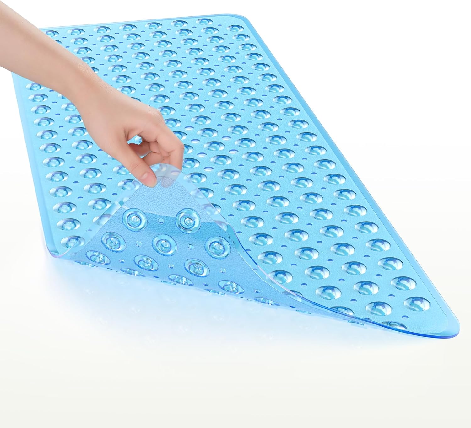 AmazerBath Non Slip Shower Mat 40 x 16 Inches, Extra-Large Bathtub Mat with 200 Suction Cups for Elderly Fall Prevention, Clear Blue