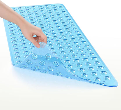 AmazerBath Non Slip Shower Mat 40 x 16 Inches, Extra-Large Bathtub Mat with 200 Suction Cups for Elderly Fall Prevention, Clear Blue