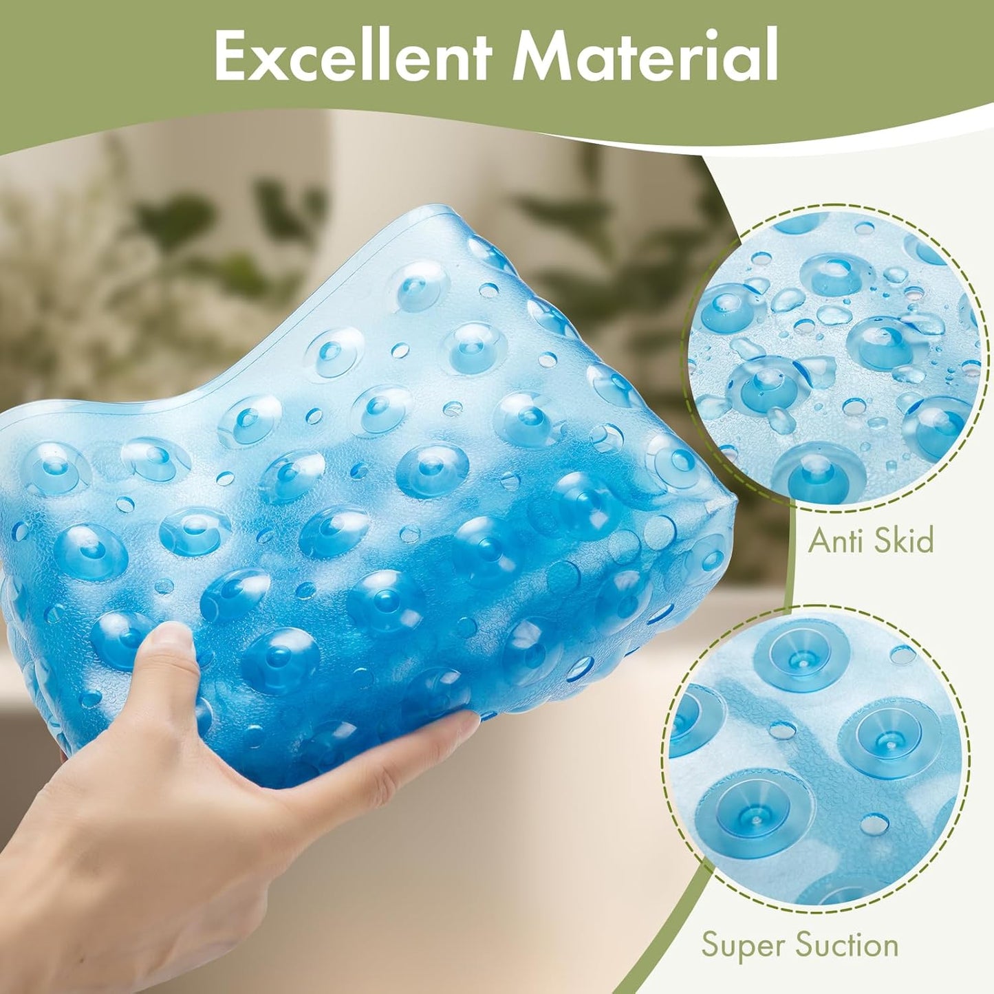 AmazerBath Non Slip Shower Mat 40 x 16 Inches, Extra-Large Bathtub Mat with 200 Suction Cups for Elderly Fall Prevention, Clear Blue