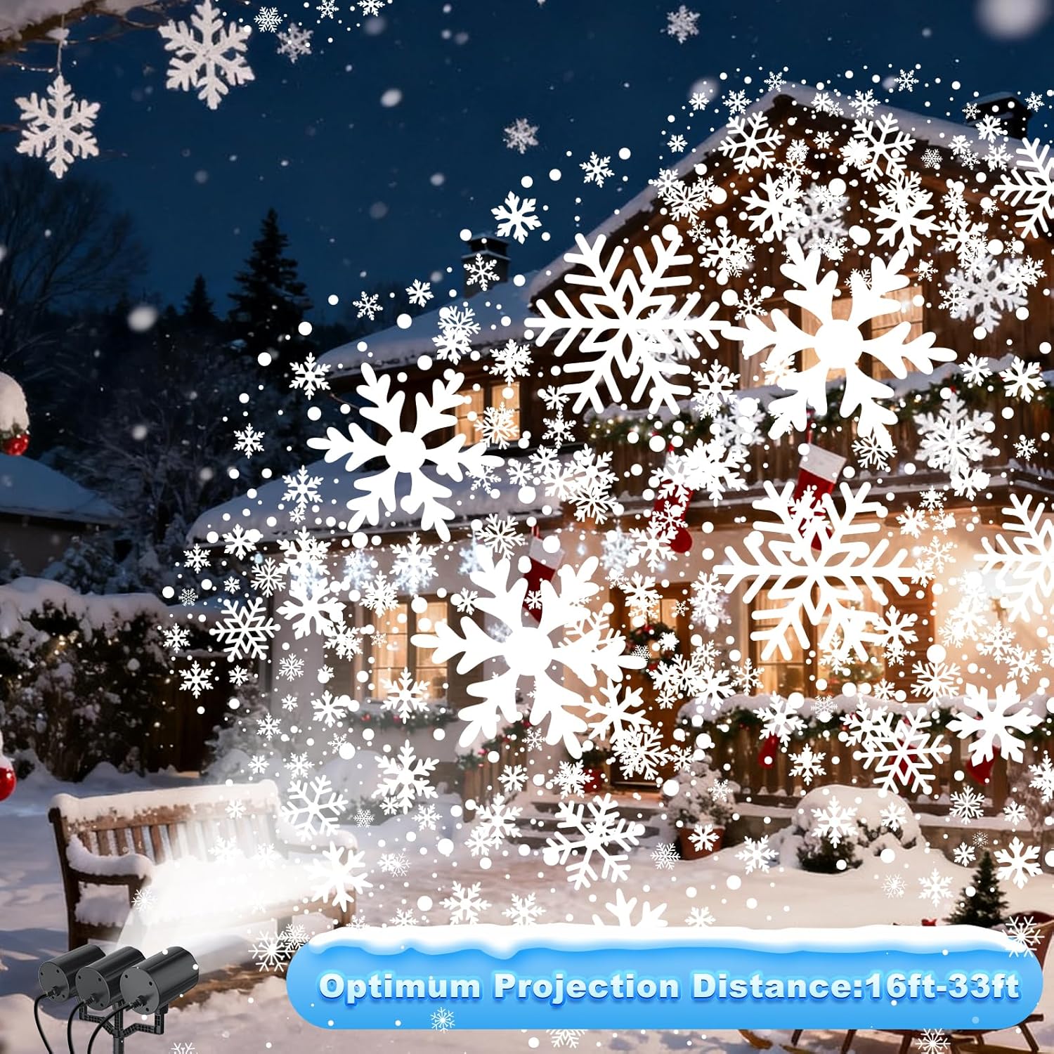 AmbientRoom LED Snowflake Projector with Wall and Ceiling Mount, Dimmable Holiday Accent Lighting for Hallway and Seasonal Home Styling