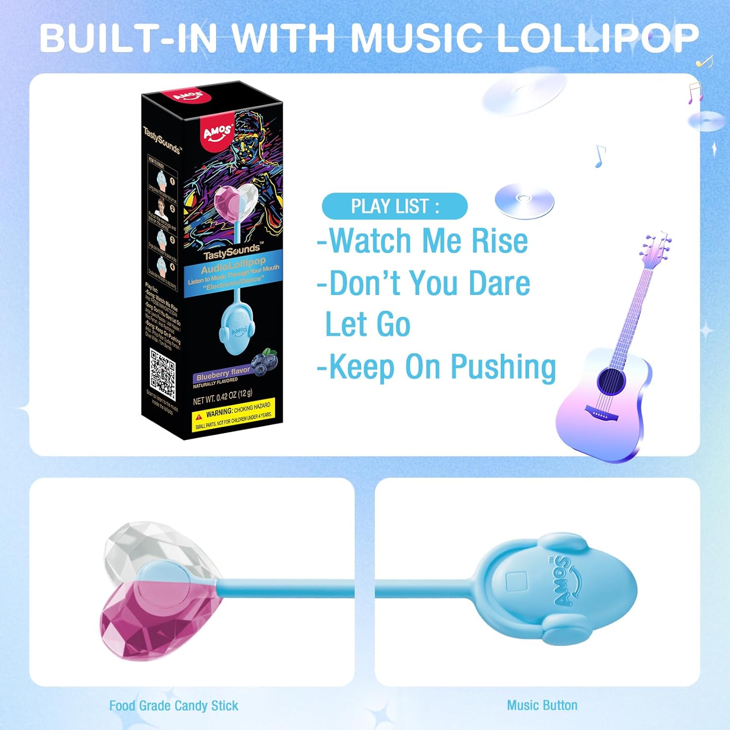 Amos Music Lollipop Candy – Audio Singing Lollipop Surprise Gift for Her, Individually Wrapped Novelty Birthday Present