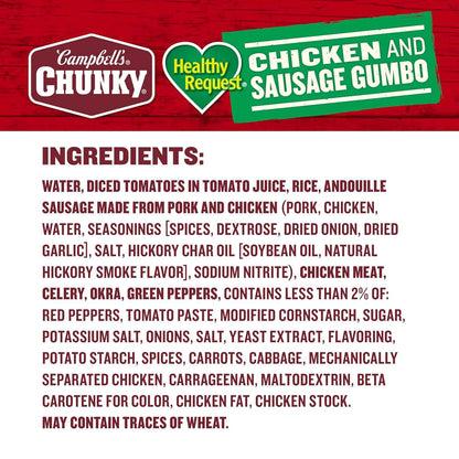 Campbell's Chunky Healthy Request Chicken and Sausage Gumbo Soup, 18.8 Oz Can – Home Office Focus Break Heat-and-Eat Meal