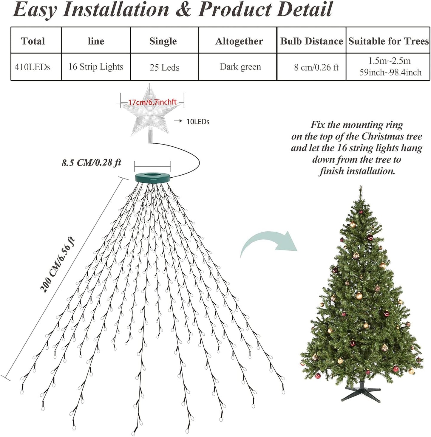 aneeway Flameless Star Tree Lights – Safe Holiday Lighting for Homes with Kids and Pets, No Fire Risk