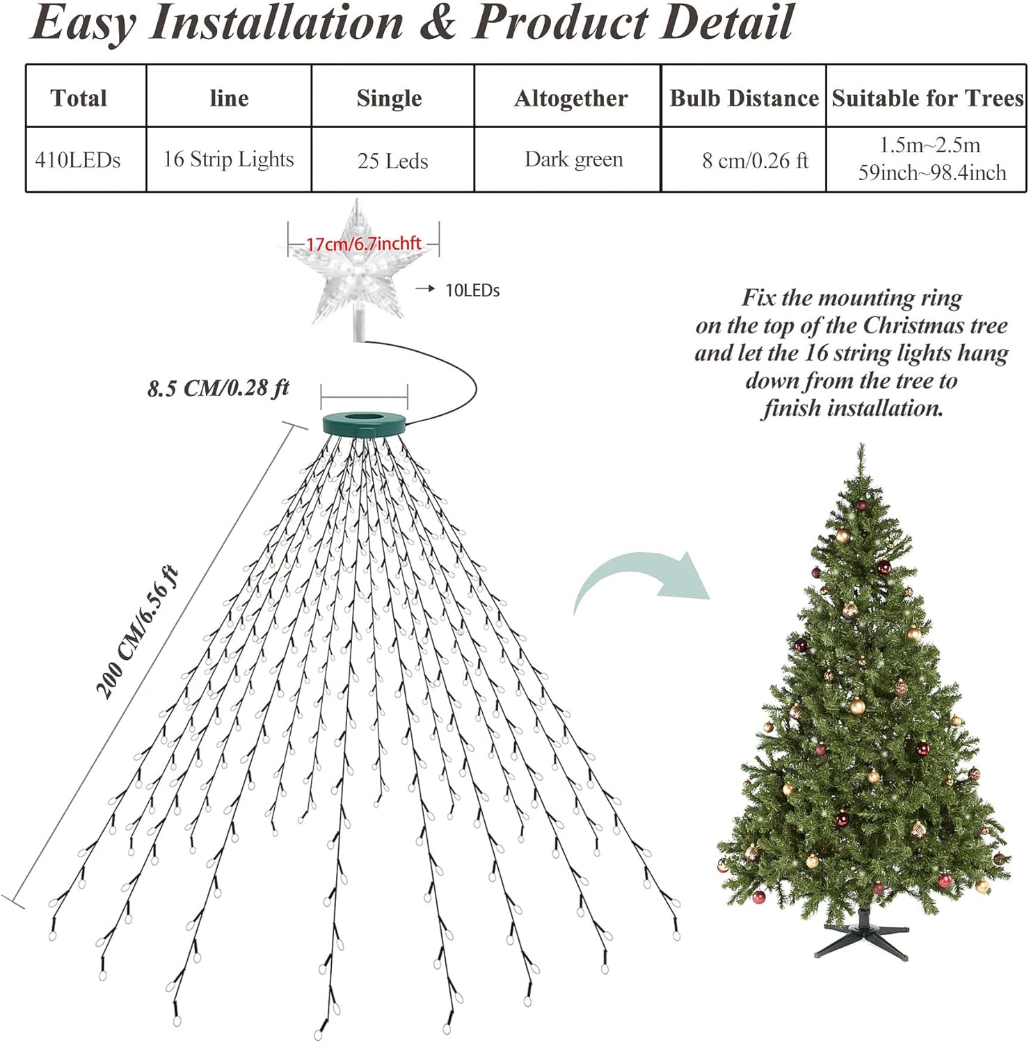 aneeway Flameless Star Tree Lights – Safe Holiday Lighting for Homes with Kids and Pets, No Fire Risk