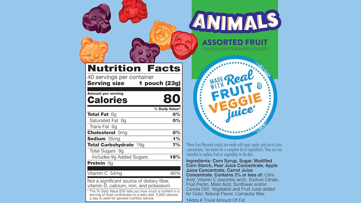 animal-shaped chewy fruit snacks with halloween themed packaging