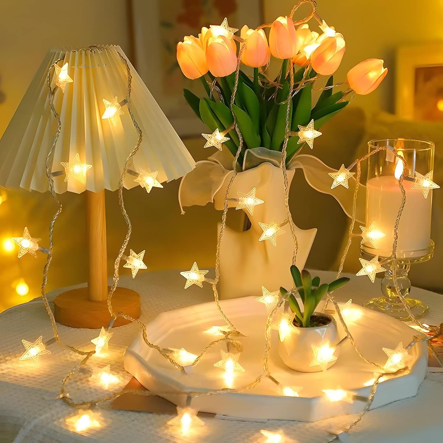 ANJAYLIA Star String Lights – Cozy Bedroom Aesthetic Decor, 20 LED Warm White Glow