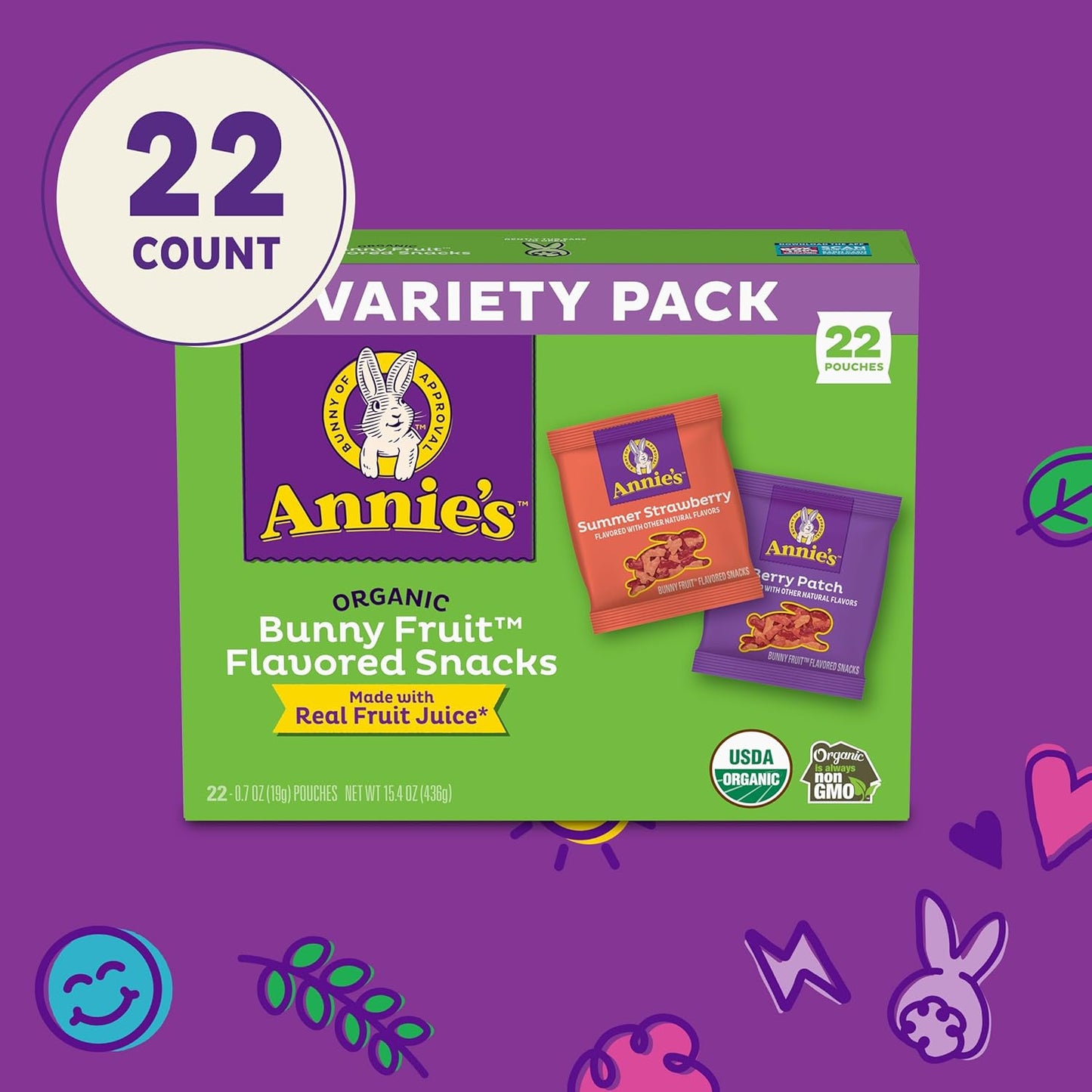 Annie's Organic Bunny Fruit Snacks – Trunk-or-Treat Allergy-Friendly Treat for Outdoor Fall Events, 22 ct