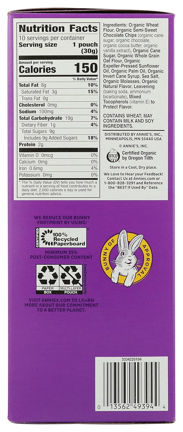 Annie's Organic Chocolate Chip Cookie Bites – Easter Basket Filler for Kids, 10 Snack Pouches