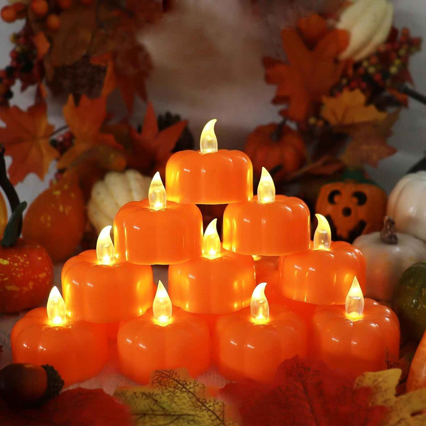 Battery Operated Pumpkin Candles – No Open Flame Indoor Lighting for Bedroom, Nursery, and Senior Living Spaces
