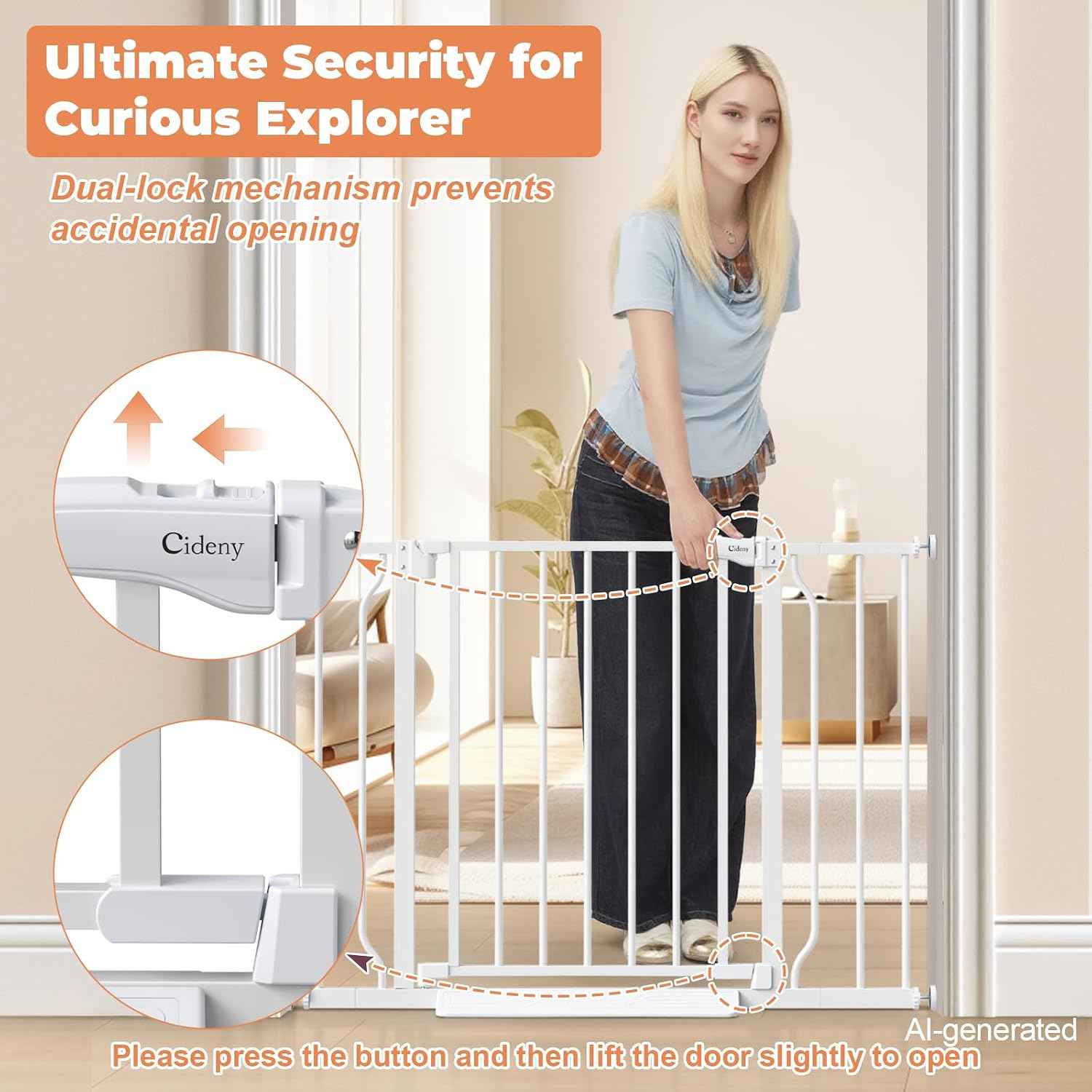 ParentGift No Drill Baby Gate 29-40 Inch Auto-Close, Practical Housewarming and Baby Shower Gift for New Parents, Pressure Mounted Pet Gate