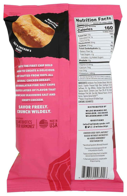 WILDE BRANDS Himalayan Pink Salt Chicken Chips – High-Protein Lunchbox Snack for Kids and School, 2.25 oz Pouch