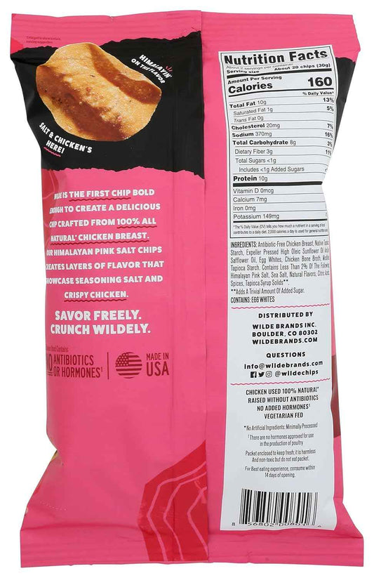 WILDE BRANDS Himalayan Pink Salt Chicken Chips – High-Protein Lunchbox Snack for Kids and School, 2.25 oz Pouch